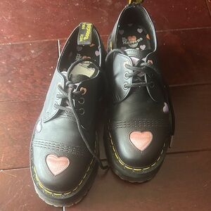 Dr. Martens Black Shoes with Pink Heart Accents